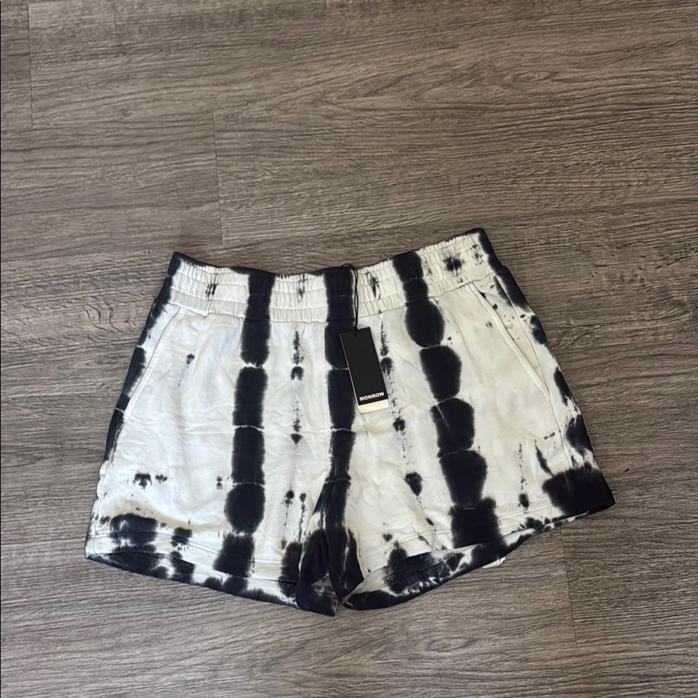 Monrow Black and White High Waist Tie-Dye Shorts